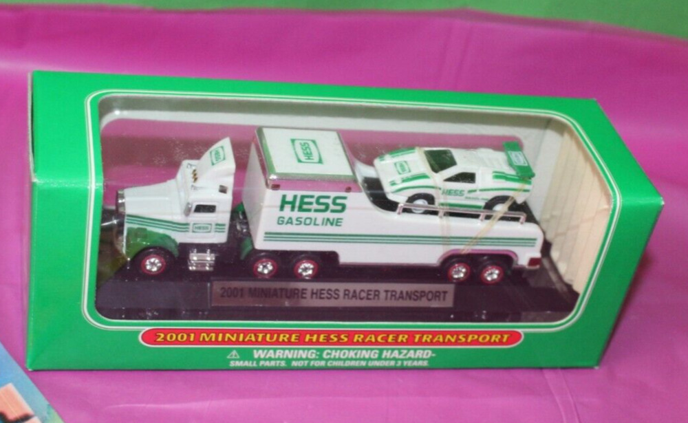 16 PC Hess 2001 Miniature Racer Car Transport Truck Holiday Toy Christmas In Box
